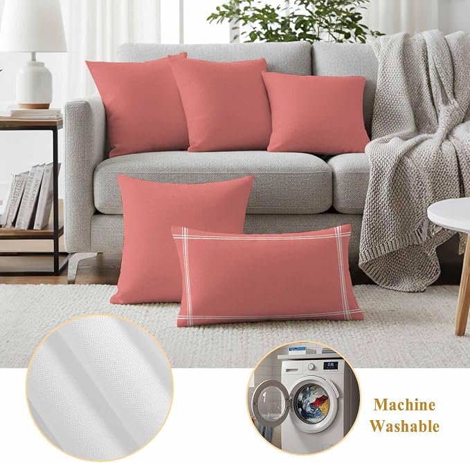 Peach Solid Outdoor Pillow Covers Set of 2 Waterproof Throw Pillow Cover Decorative Cushion Cases for Patio Porch Garden 24X24 Inch