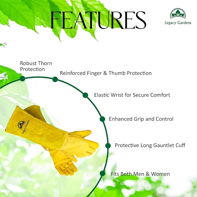 Leather Gardening Gloves for Women & Men, Long Garden Gloves, Cowhide Gauntlet Rose Pruning Thorn Resistant, Forearm Protection, XL, Yellow