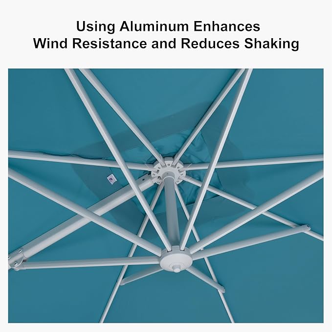 PURPLE LEAF 10 FT Patio Umbrella White Cantilever Umbrella Aluminum Square Outdoor Offset Umbrella Hanging Windproof with 360° Rotation for Garden Deck Pool, Turquoise