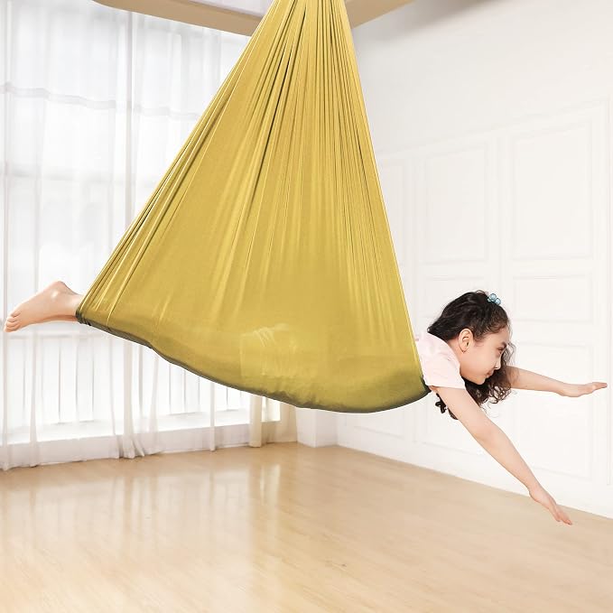 Kids Sensory Therapy Swing Hammock Children's Swing Hammock Indoor Elastic Cuddle Pod Swing for Autism Boys Girls with ADHD SPD Asperger's Sensory Integration Special Needs (Gold)