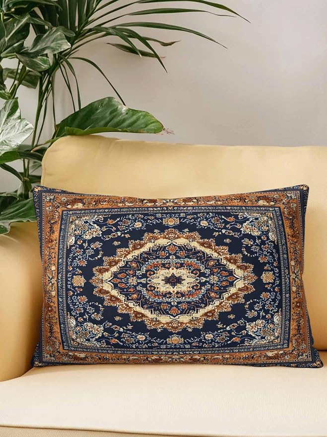 Outdoor Pillows with Inserts 12x20, Blue Burnt Orange Boho Waterproof Outdoor/Indoor Throw Pillows, Antique Southwestern Tribal Decorative Pillow for Bed Couch Sofa Patio Furniture