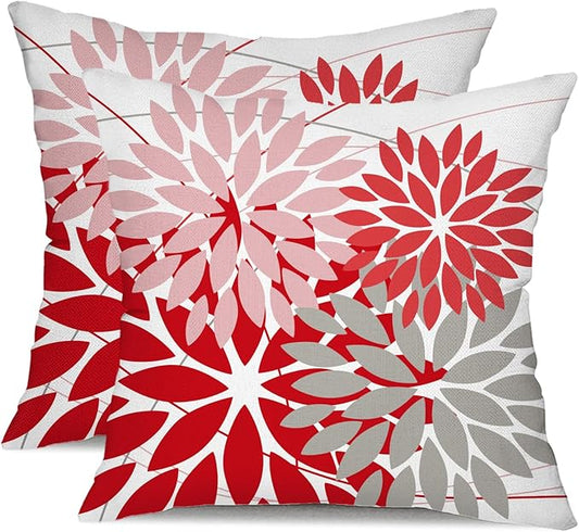 DFXSZ Pack of 2 Outdoor Waterproof Throw Pillow Covers 16x16 Pink Red Grey | Polyester Spring Summer Valentines Floral Decorative Cushion Cases(NO INSERT),For Couch Patio Funiture Garden Home Decor