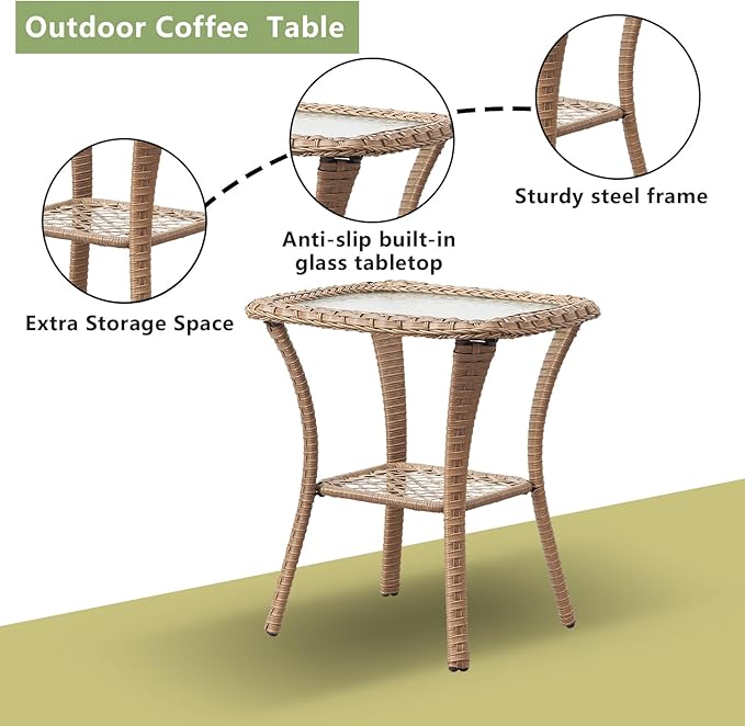 Rilyson Patio Bistro Set Outdoor Chairs - 3 Piece Wicker Rattan Patio Furniture Set with 2 Armrest Chair and 1 Side Table for Proch Deck Garden Backyard Balcony(Yellow/Red)