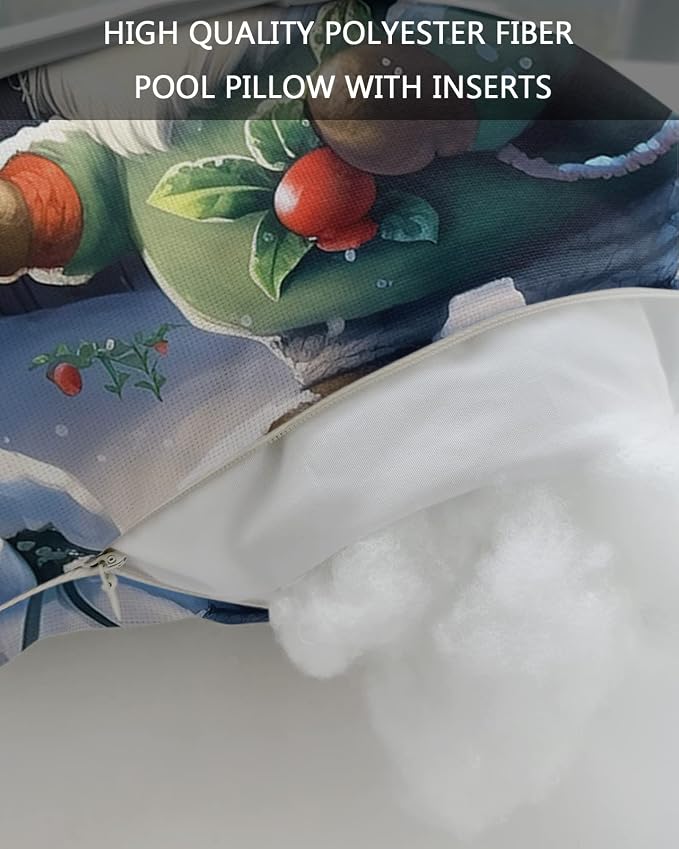 Outdoor Pillows Covers with Inserts Red Cap Gnome Snow House Forest Christmas Waterproof Recliner Pillow with Adjustable Strap Throw Pillows for Patio Furniture Pool Lounge Chair, 11x16 inch, 1PCS