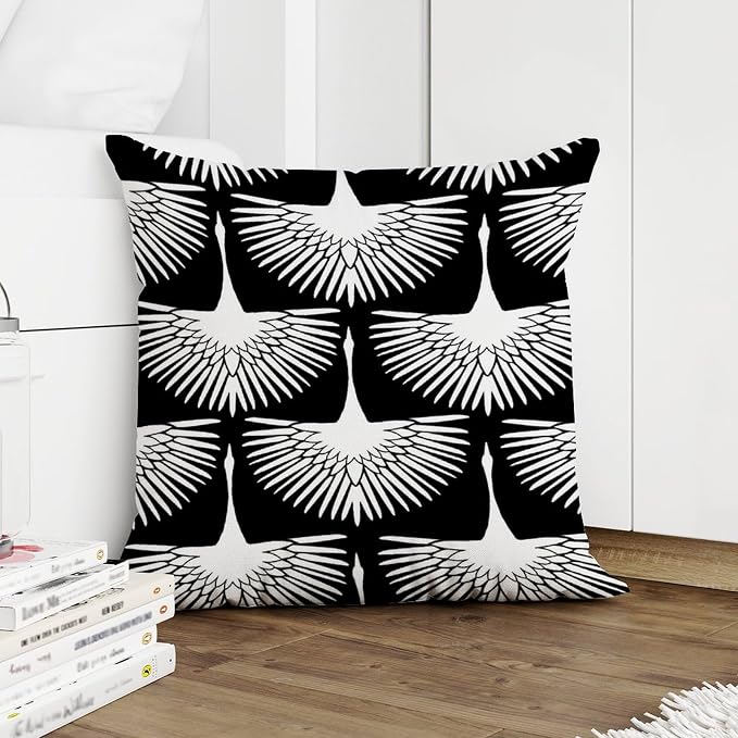 Cushion Cases White Cranes Pillows Classic Black and White Lily Geese Flock Pillow Cover Accent Modern Decorative Pillow Covers for Patio Furniture Porch 26x26 in