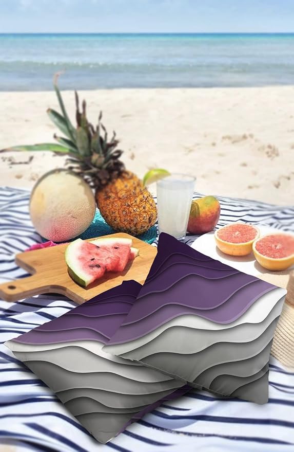 Funy Decor Waterproof Outdoor Throw Pillow Cover Purple Grey Modern Geometric Lumbar Pillowcases Set of 2 Abstract Beach Decorative Patio Furniture Pillows for Couch Garden 20x20 inch x 2pcs