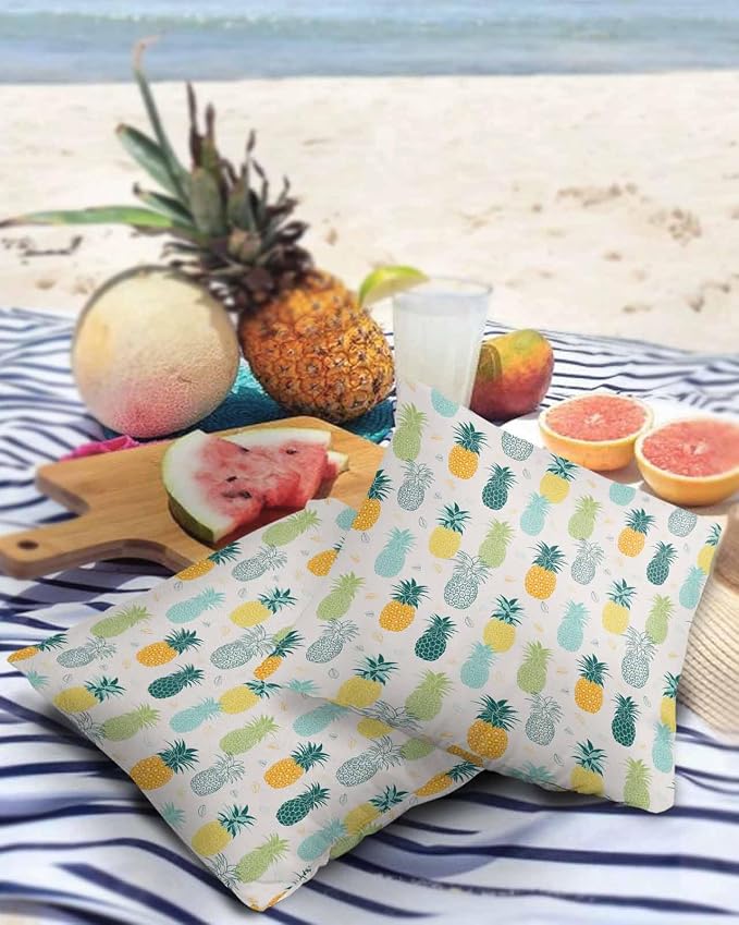 Outdoor Waterproof Pillow Covers for Patio Furniture Pineapple Decorative Throw Pillow Cover Summer Tropical Fruit Pillowcases Set of 2 Cushion Case for Sofa Couch Chair Home Decor 16x16 inch