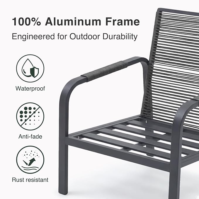 4-Piece Aluminum Outdoor Sofa Set with Coffee Table – 3-Seat Sofa and Rattan-Style Backrests, Perfect for Patio, Balcony, Garden (Grey)