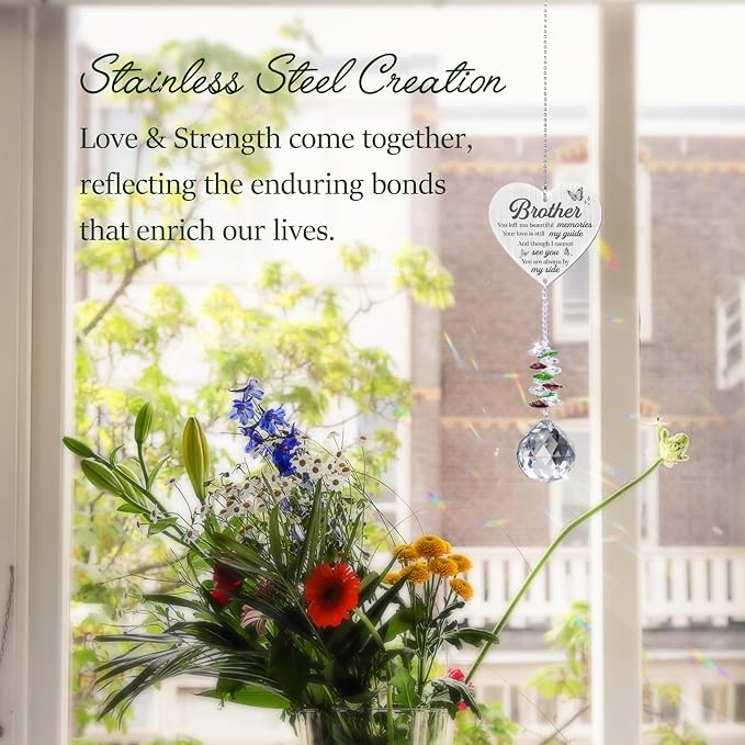 Sympathy Gifts for Loss of Brother,Brother in Heaven Ornaments, Memorial Crystal Suncatcher,Memorial Gifts for Loss of Brother,Christmas Tree Window Rainbow Maker Prisms Home Decor Gift
