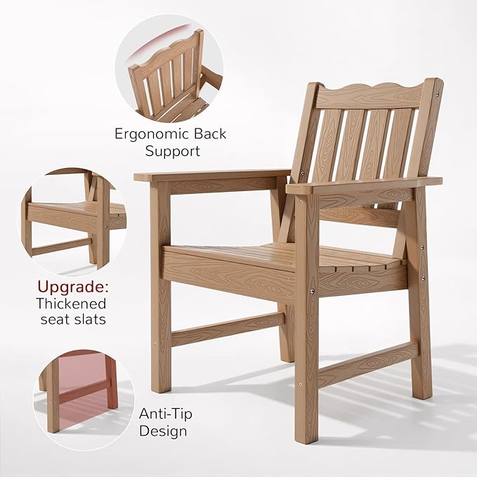 Stoog All-Weather Patio Chairs Set of 2, Oversized Garden Chair with 400 lbs Weight Capacity, Easy to Assemble, Outdoor Chair for Patio, Backyard Deck, Fire Pit & Lawn Porch, Teak