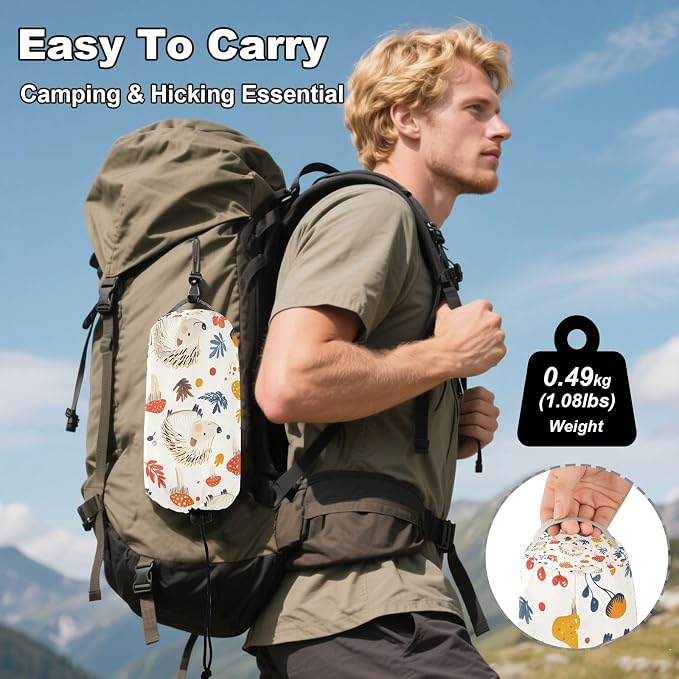 Camping Hammock Outdoor Hammocks for Outside Hedgehogs Mushroom Beach Trees Portable Lightweight with Pockets Tree Straps Indoor
