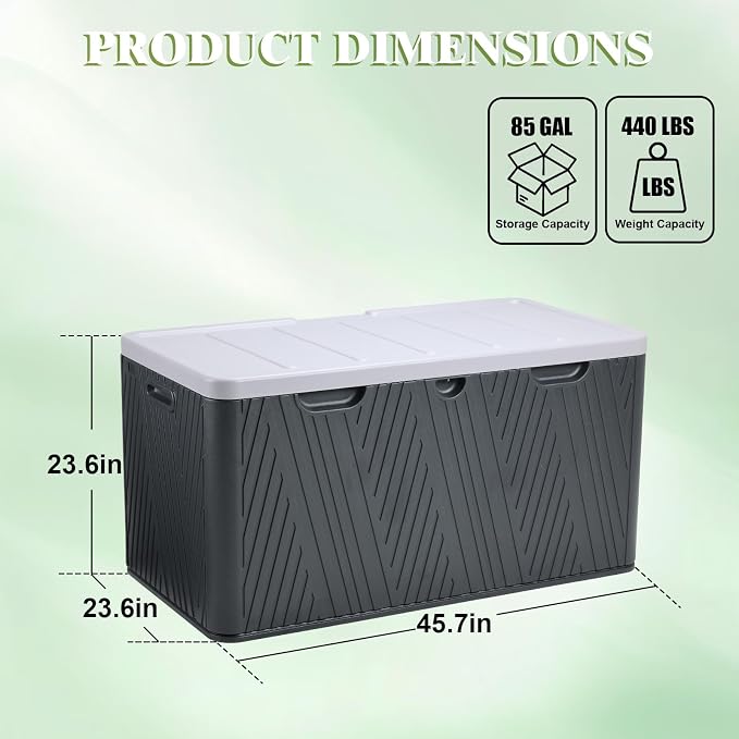 BPS 85 Gallon Resin Deck Box, Outdoor Storage Box Waterproof & Weather-Resistant Lockable, Large Patio Storage Container for Cushions, Garden Tools