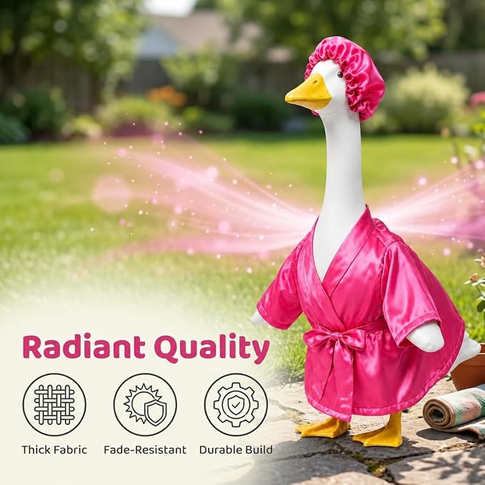 holoith Porch Goose Outfit for 23 Inch Concrete Cement Goose Statue | Lady Bathrobe Goose Clothes Set with Pink Bathrobe & Shower Cap, Summer Goose Costume for Lawn Yard Garden Patio Decor
