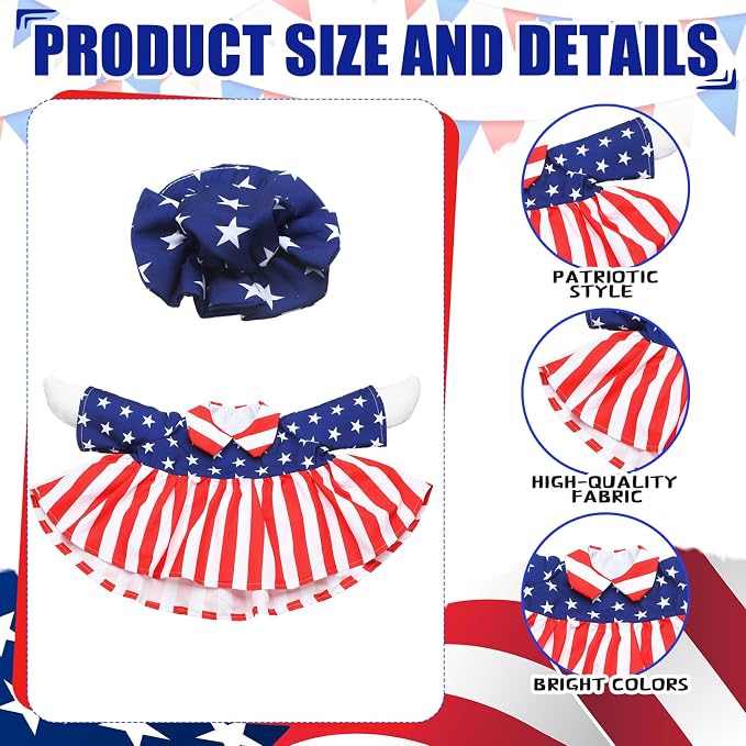Abbylike 4th of July Porch Goose Outfit Patriotic Goose Outfit 250th Red White and Blue Yard Geese Costume Clothes Fits Large 23'' Cement Statue for Independence Day Patio Garden Art Decoration