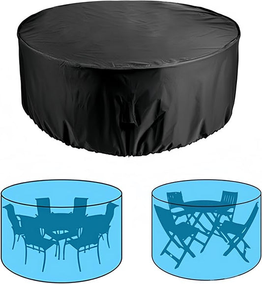 Round Patio Furniture Cover, 90" Dia x 43" H Outdoor Waterproof Dustproof Heavy Duty Oxford Fabric Anti-Fading Storage Cover for Outside Table Chair Large Furniture