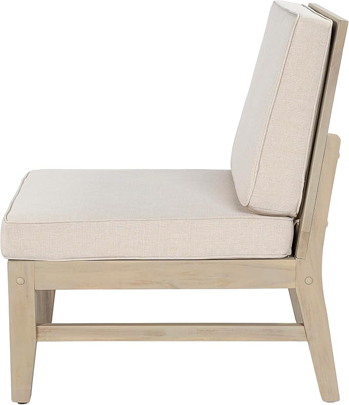 Christopher Knight Home Lila Acacia Wood Outdoor Patio Furniture Set for 6, Patio Conversation Set with 4-Seater Sofa + 2 Club Chairs and Coffee Table, Patio Sofa Set with Cushions, Light White+Sand