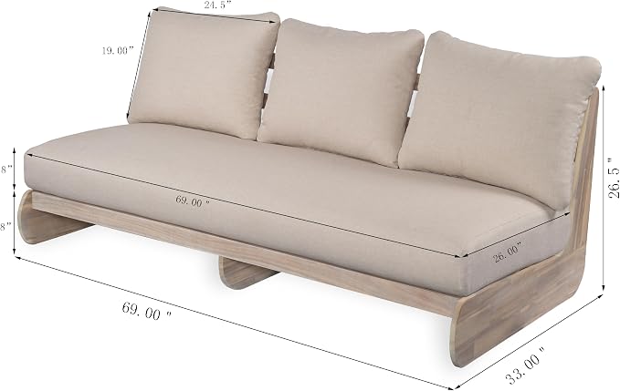 Christopher Knight Home Isabel 5-Seater Outdoor Patio Furniture Set with Cushions, Acacia Wood Patio Conversation Set with 3-Seater Sofa & Club Chairs, 3 Piece Sectional Sofa Set, Light White + Sand