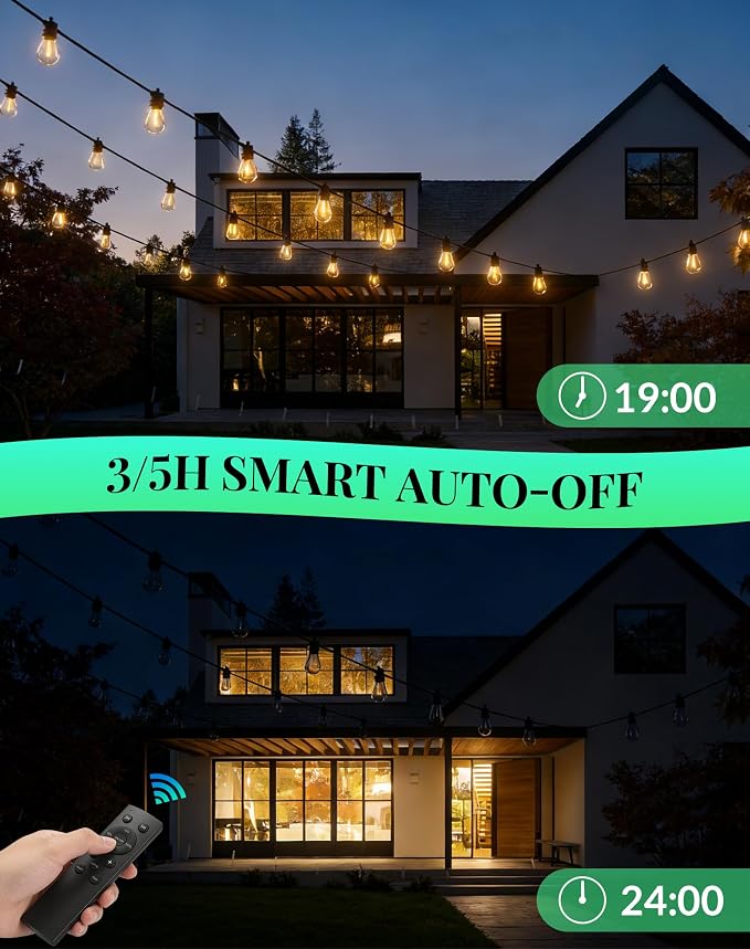 Outdoor String Lights Patio Light - 150Ft Outside Waterproof Dimmable Bulbs | S14 LED Remote Porch Light, Shatterproof Edison Bulbs Hanging Connectable Lighting for Gazebo Backyard Bistro Pergola, Timer