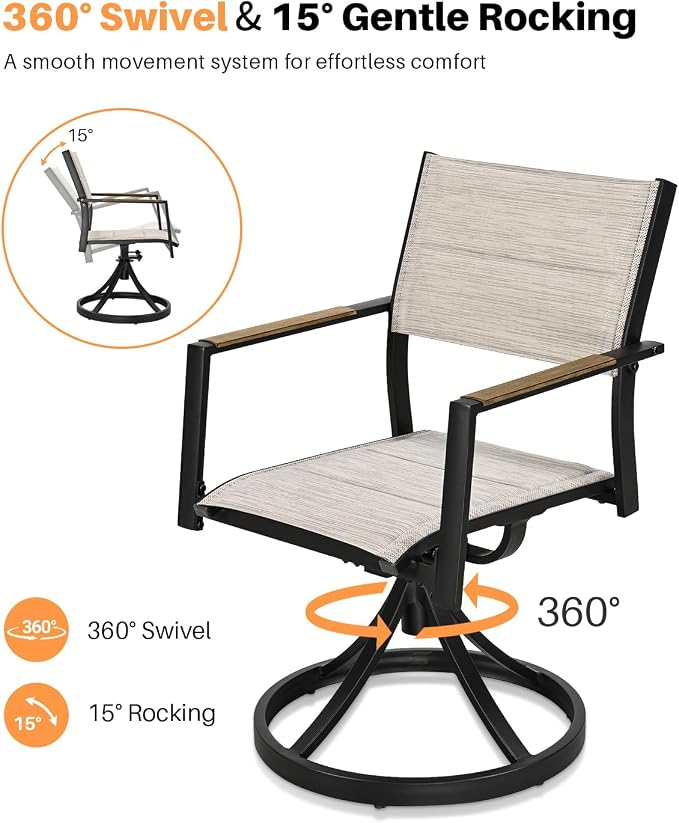 Teak Extendable Patio Dining Set for 8, Aluminum Outdoor Dining Set with 2 Swivel Chairs, Expandable Dining Table and 6 Stackable Double-Layer Textilene Chairs, Patio Table and Chairs Set