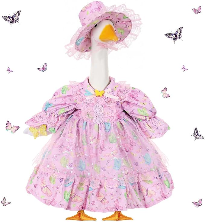 FuWeave Summer Goose Outfit Fancy Dress Butterfly Porch Goose Clothes for 23" Large Statue Outdoor Patio Yard Lawn Art Decoration