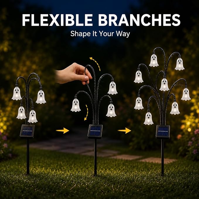 Halloween Solar Tree Stump Light, Glowing Ghost Garden Stake Lantern for Outdoor ，Style A