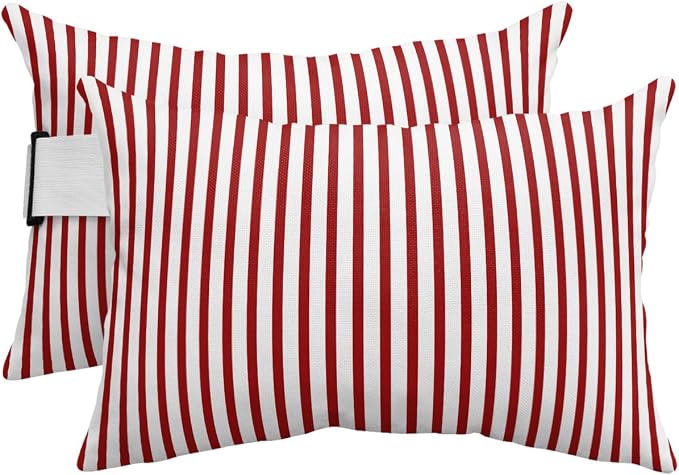 Pack of 4 Outdoor Lumbar Pillow Covers 12x20 Inch, Thin Red Striped Waterproof Throw Pillow Covers Set, Farmhouse Modern Red Stripes Indoor&Outdoor Decorative Cushion Cases for Patio Porch Car
