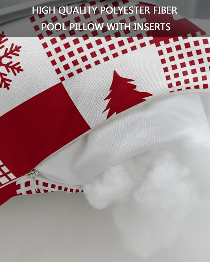 Outdoor Pillows Covers with Inserts Christmas Elk Snowflakes Red Buffalo Plaid Waterproof Recliner Pillow with Adjustable Strap Throw Pillows for Patio Furniture Pool Lounge Chair, 11x16 inch, 1PCS