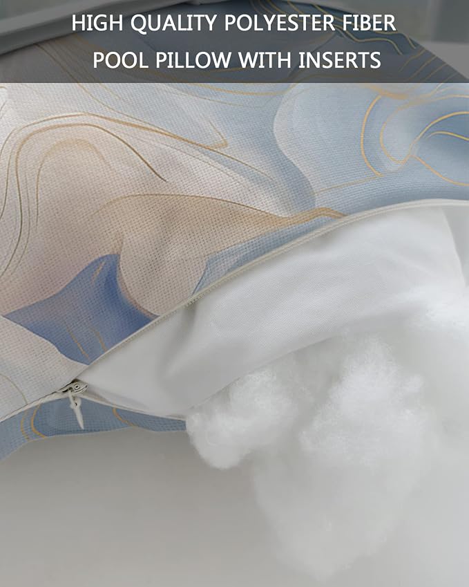 Outdoor Pillows Covers with Inserts Marble with Gold Lines Pink Blue Gradient Texture Waterproof Pillow with Adjustable Strap Throw Pillows for Patio Furniture Recliner Lounge Chair, 12x20 inch, 1PCS