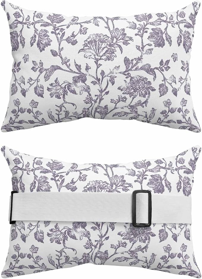 Pack of 2 Outdoor Lumbar Pillow Covers 11x16 Inch, Grey-Purple Flower Waterproof Throw Pillow Covers Set, Vintage Farmhouse Boho Leaf Spring Indoor&Outdoor Cushion Cases for Patio Porch Beach