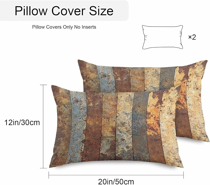 Brown Gray Outdoor Pillow Covers 20x12 Inch Lumbar Pillow Covers Set of 2 Waterproof Decorative Throw Pillow Cases Farmhouse Abstract Gradient Wooden Grain Cushion Covers for Patio Furniture Garden