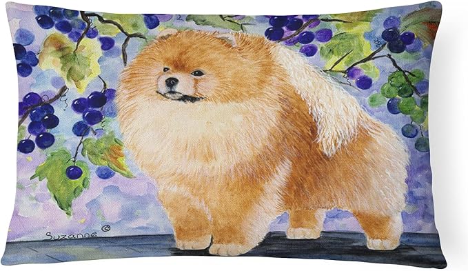 Caroline's Treasures SS8251PW1216 Pomeranian Canvas Fabric Decorative Pillow Machine Washable, Indoor Outdoor Decorative Pillow for Couch, Bed or Patio, 12HX16W