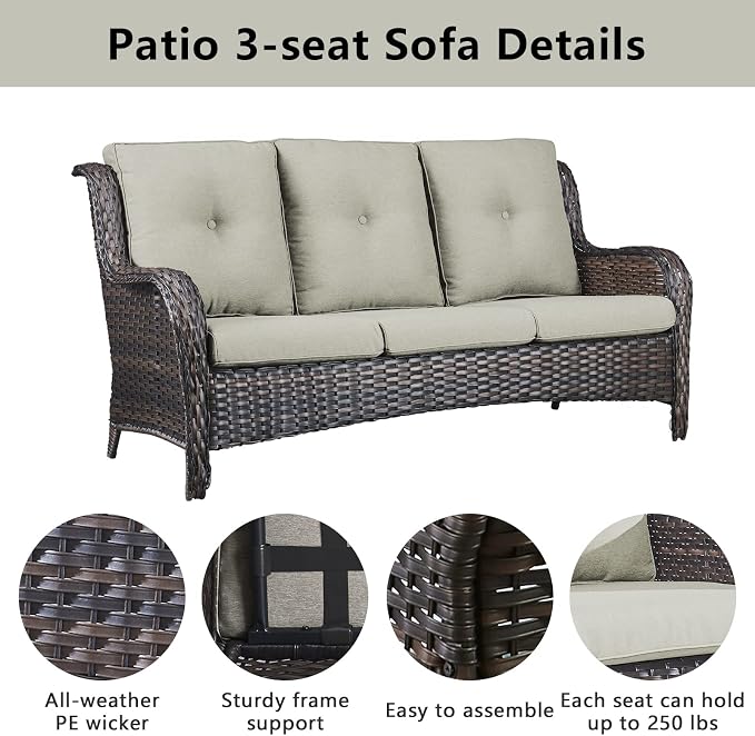 Belord 8 Piece Wicker Patio Furniture Set, Outdoor Swivel Rocker Chairs Set of 4 with Ottomans and Rattan Couch, All Weather Patio Conversation Furniture Set, for Pool,Yard Brown Wicker/Beige