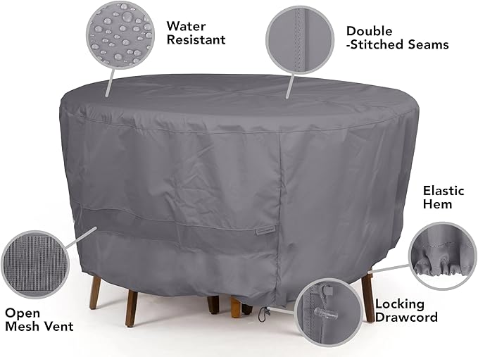 Covermates Round Dining Table/Chair Set Cover - Water-Resistant Polyester, Mesh Ventilation, Patio Table Covers, 86DIAMETER x 30H, Charcoal