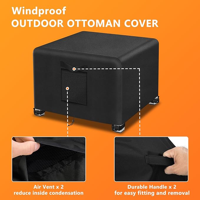 Kovshuiwe Outdoor Patio Ottoman Cover 2Pcs-32"L x 25"W x 18"H, Waterproof Patio Ottoman Covers, Heavy Duty Outdoor Furniture Cover with Padded Handles,Black