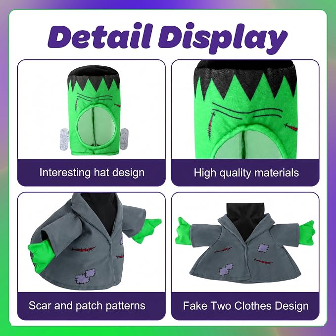 Watayo 2 Pcs/Set Halloween Monster Goose Outfits, Porch Goose Statue Monsters Costume, Grey Lawn Goose Monster Clothes with Hat for 23" Statue Halloween Fall Outdoor Patio Garden Yard Decor