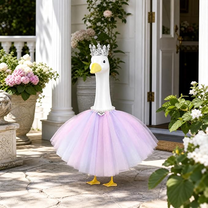 Princess Porch Goose Outfits, Summer Goose Clothes Fits 17-23 In Geese | Cute Goose Outfit Costume with Tutu Skirt for Outdoor Garden Lawn Art Decor(Purple)