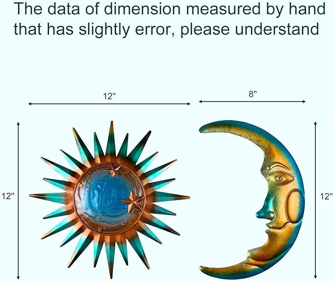 LIFFY Sun Metal Outdoor Wall Decor - 3D Sun Moon Metal Wall Sculpture - Hanging Decoration Gift Ideal for Celestial Decor Home Accent, Bedroom, Garden, Patio, Farmhouse - Lively and Vibrant