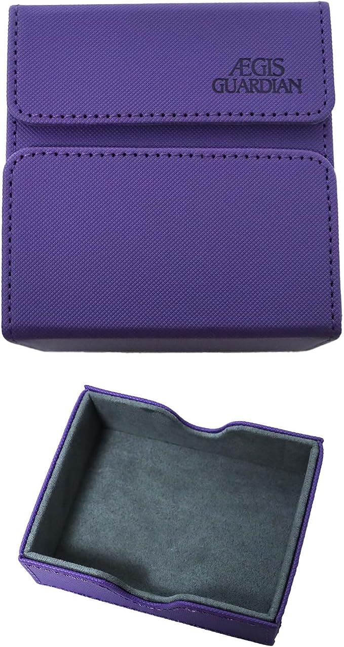 AEGIS GUARDIAN Card Deck Box with Dice Tray for MTG Cards, Commander Deck Box fit 150+ Sleeved Cards, PU Leather Card Storage Box Strong Magnet Deck Game Case for TCG CCG, Purple and Gray