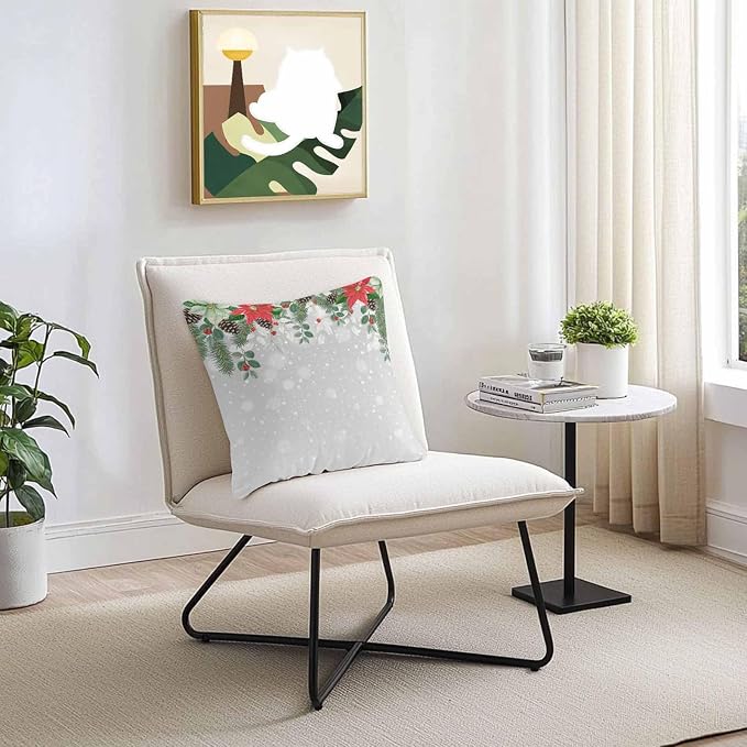 Outdoor Throw Pillow Covers, Christmas Poinsettia Flower Pine Cones Eucalyptus Leaf Winter Snowflake Gray Waterproof Pillowcases Cushion Covers Cases for Patio Couch Bench, Pack of 2 Square, 16"X16"