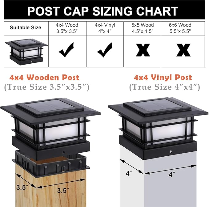 Dynaming 4x4 Solar Post Cap Lights Outdoor with Flickering Flame Light, 6 Pack Black Shell Fence Post Solar Lights Fit 4x4 Vinyl/Wooden Posts, Brightness LED Lighting Decor for Garden Deck Patio