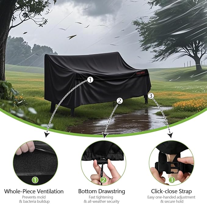 RICHIE Patio Loveseat Cover - Waterproof Outdoor 3-Seater Sofa Cover with Air Vent, UV Resistant Patio Furniture Covers for 90"W*42"D*31"H Loveseats (Black)