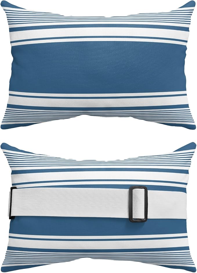 Outdoor Lumbar Pillows 11x16 Set of 2, Farmhouse Blue Striped Waterproof Throw Pillow Covers with Insert, Modern Minimalist Stripes Decorative Pillowcase Cushion for Couch Sofa Bed