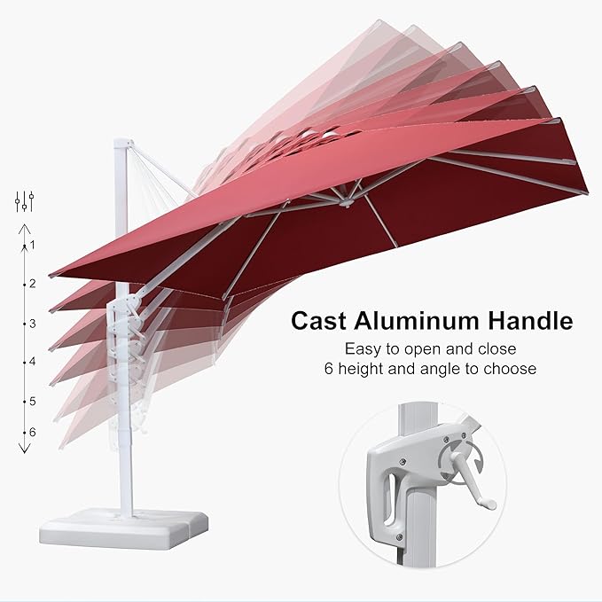 PURPLE LEAF 10' × 13' Patio Umbrella With Base White Cantilever Umbrella Square Outdoor Offset Umbrella Windproof with 360° Rotation for Garden Deck Pool, Ruby Red