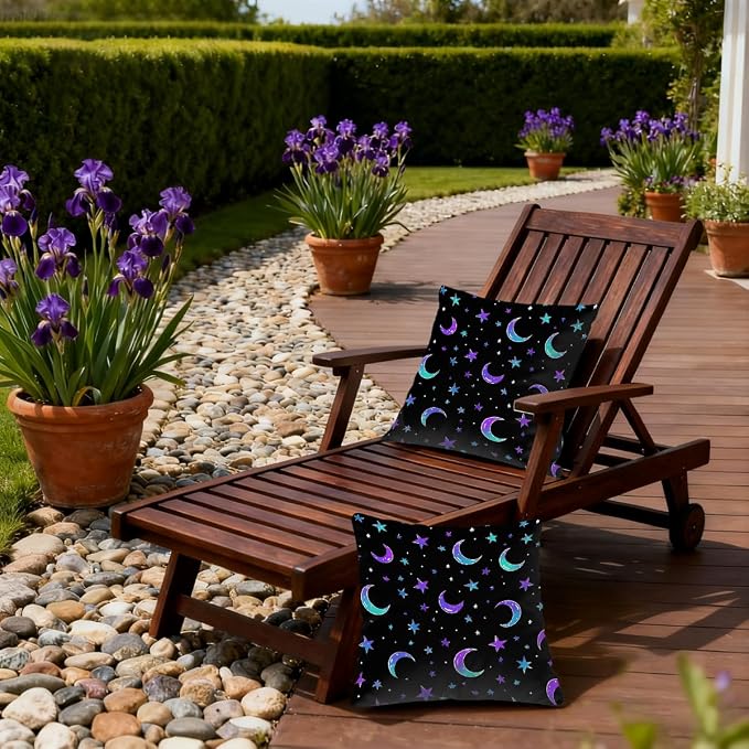 18x18 Inch Outdoor Pillow Covers Set of 2 Waterproof Throw Pillow Covers Decorative Couch Cushion Covers Moon and Stars Square Pillowcases Protectors for Patio Garden Sofa