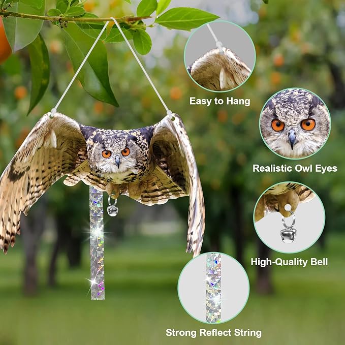 Owls to Keep Birds Away: 3Pack Fake Owls with Reflective Tape for Garden Patio, Reflective Hanging Decoration to Keep Birds Pigeon from Windows Tree