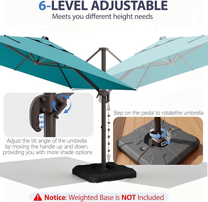 10' X 10' Patio Umbrella Cantilever Outdoor Rectangle Umbrella, Heavy Duty 360°Rotation Offset Umbrella for Garden Deck Pool Patio, Turquoise