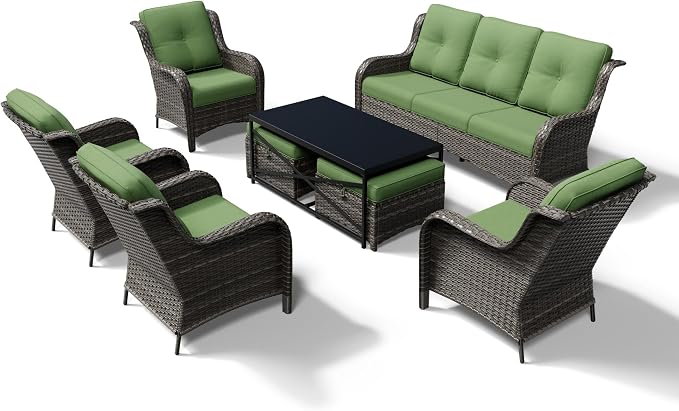 Joyside 8 Piece Wicker Patio Furniture Set, Rattan Patio Chairs with High Back, Deep Seating, Wide Armrest, Thickened Cushions, Outdoor Furniture for Deck, Porch Use