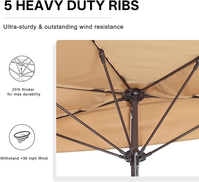 ABCCANOPY Patio Umbrella 10FT - Outdoor Half Umbrellas for Patio, Backyard, Garden, Deck (Tan)