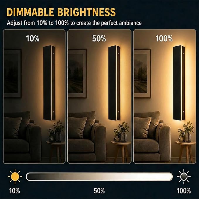 Modern Outdoor Wall Light 1pack 59in, 4.33in Width, Dimmable LED | 3000LM for Garage Front Door Porch, IP65 Waterproof Outdoor Sconce, Cover All Jbox, 3000K-6000K Adjustable, Matte Black