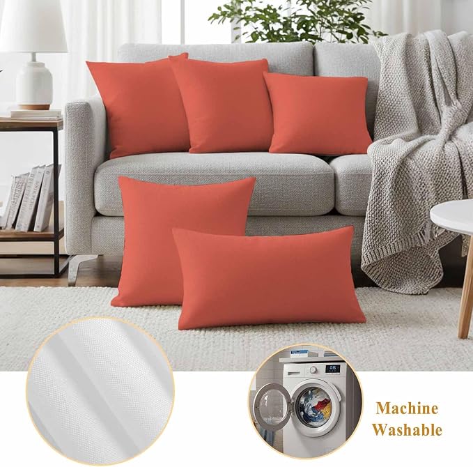 Outdoor Pillow Covers Set of 2, Solid Color Coral Red Decorative Throw Pillow Covers 18X18IN, Minimalist Style Throw Pillows Protector Cushion Case for Patio,Couch,Sofa,Garden